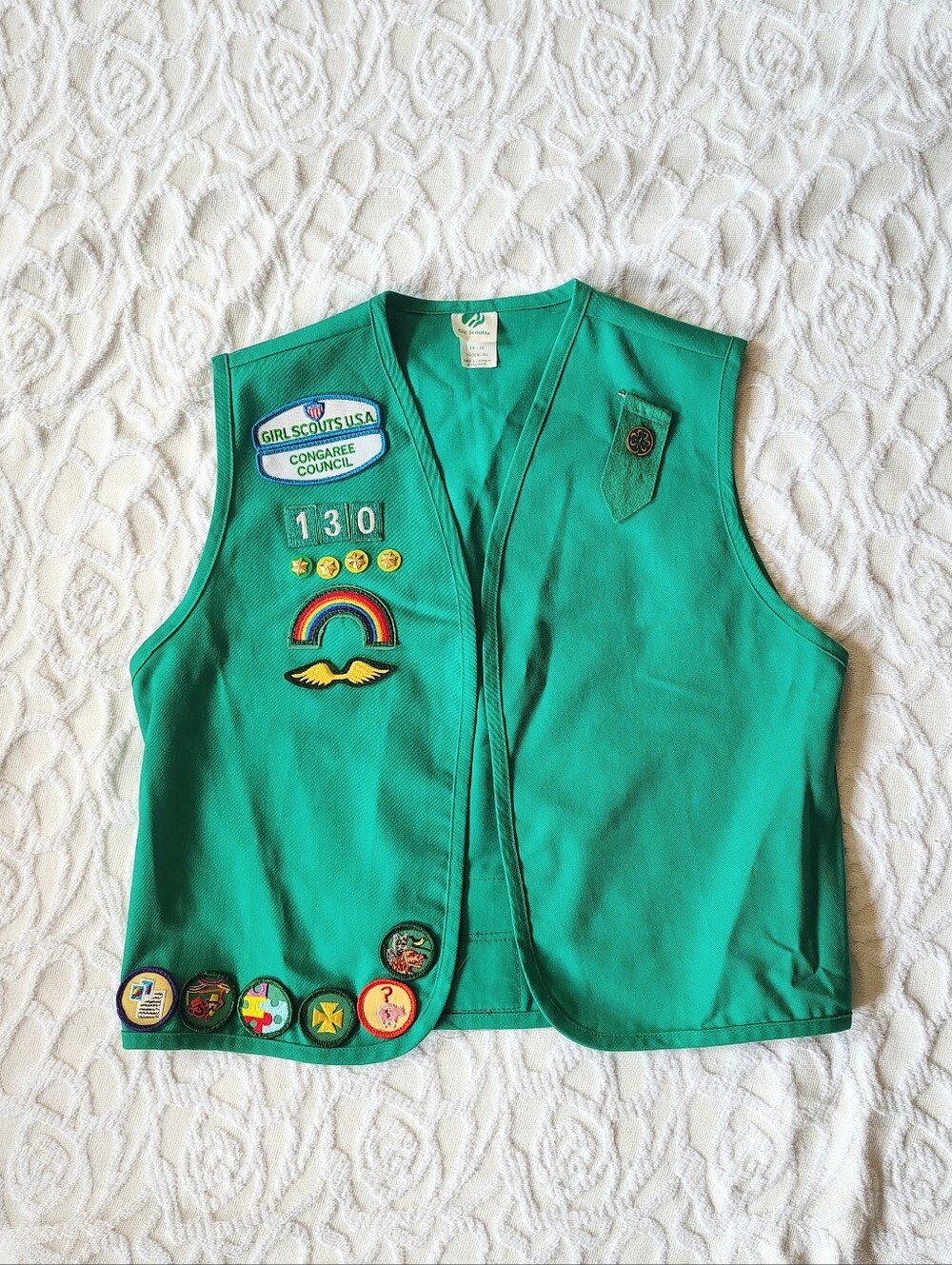 Vintage Girl Scouts Green Vest With Pins & Patches Xsmall XS